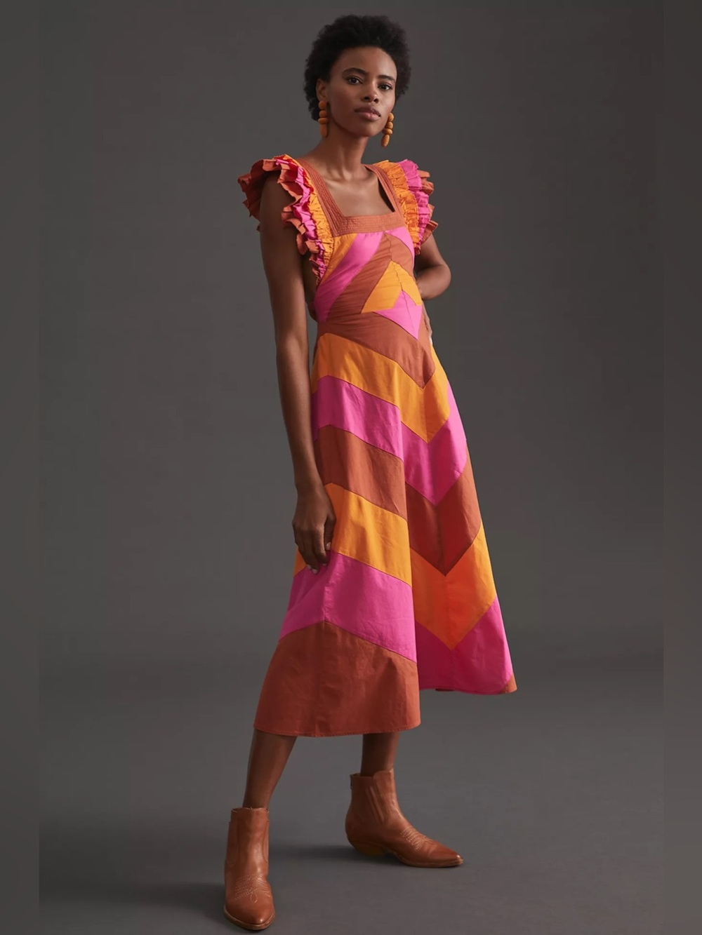 Love The Label Anthropologie Color-block Ruffled Shoulder A-line Dress XSmall